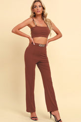 Chain Detail Cropped Cami and Straight Leg Pants Set - Shah S. Sahota